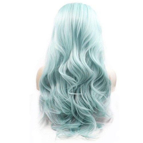 Light Blue Lace Front Wigs for Women Long Wavy Synthetic Baby Blue Wig Middle - Picture 5 of 5