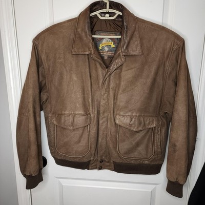 Vintage Wilsons Leather Jacket XL Brown Bomber Adventure Bound Lined Full Zip