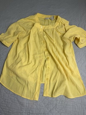 White Stag Shirt Women s XXL Yellow Button Up Top Semi Sheer Pool Beach