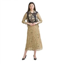 Sanskriti Vintage Long Skirt and Shirt Set Cream Pure Crepe Silk Printed Floral