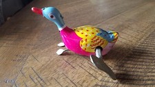 Vintage Wind-up Swimming Duck Tin Toy with Key