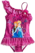 Disney Store Frozen Princess Elsa Anna 1 Piece Swimsuit One Shoulder Swim 1pc