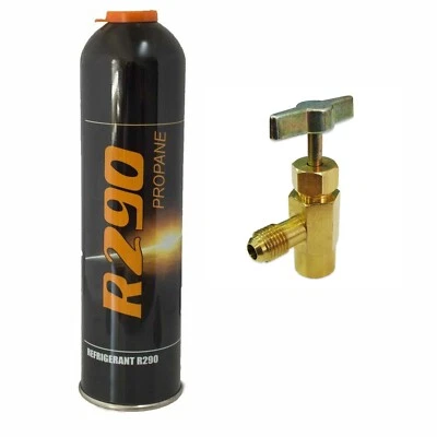 REFRIGERANT GAS CANISTER R290 370g PROPANE C/W BOTTLE VALVE FOR FRIDGE FREEZER
