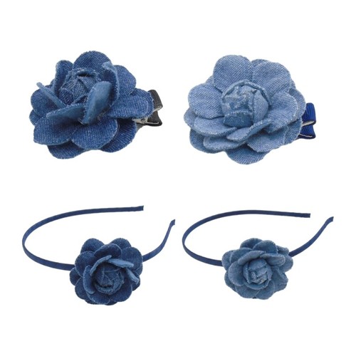 Sweet Girls Ponytail Hair Clip Rose Shape WashedDenim Headband Ladies