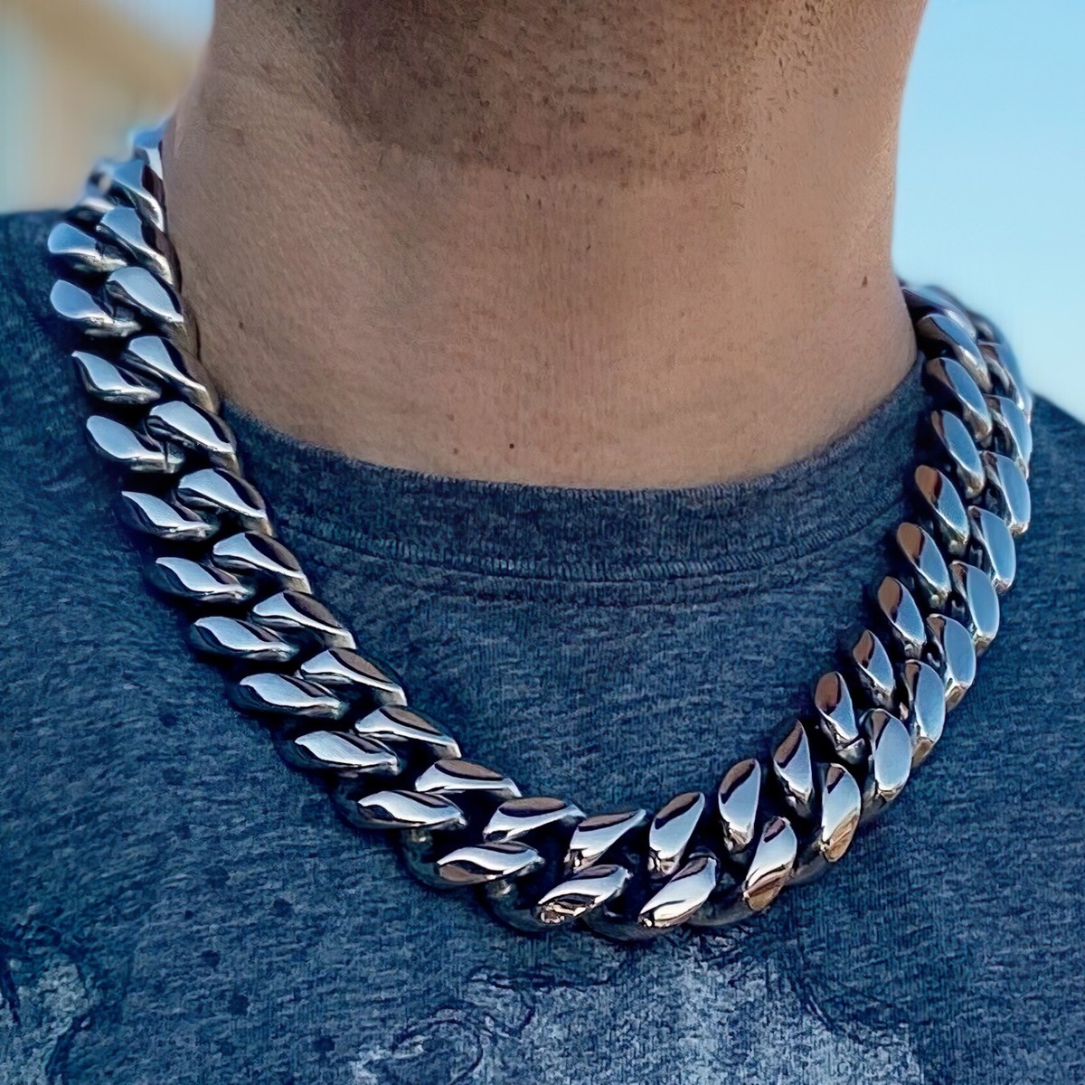 Mens Hip Hop Chain 316L Stainless Steel Miami Cuban Heavy Necklace