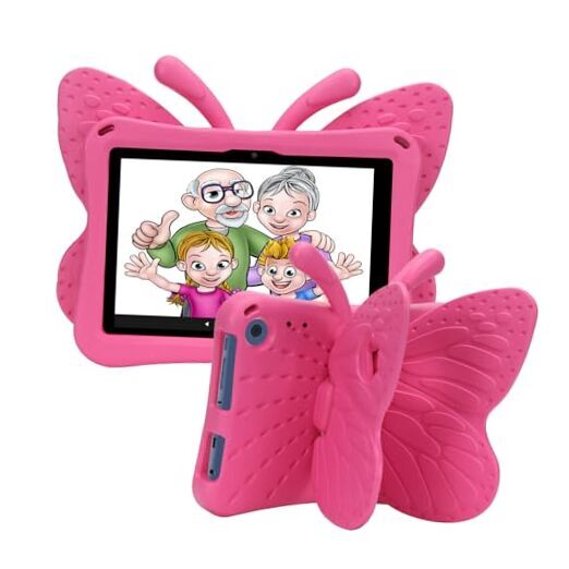 Butterfly Fire HD 8 2022 2020 Tablet Case for Kids, Tading Kid Proof EVA Rose
