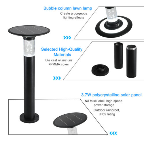 22'' Solar Lamp Post Light Outdoor LED Pillar Modern Black Dusk To Dawn Dimmable - Picture 3 of 12