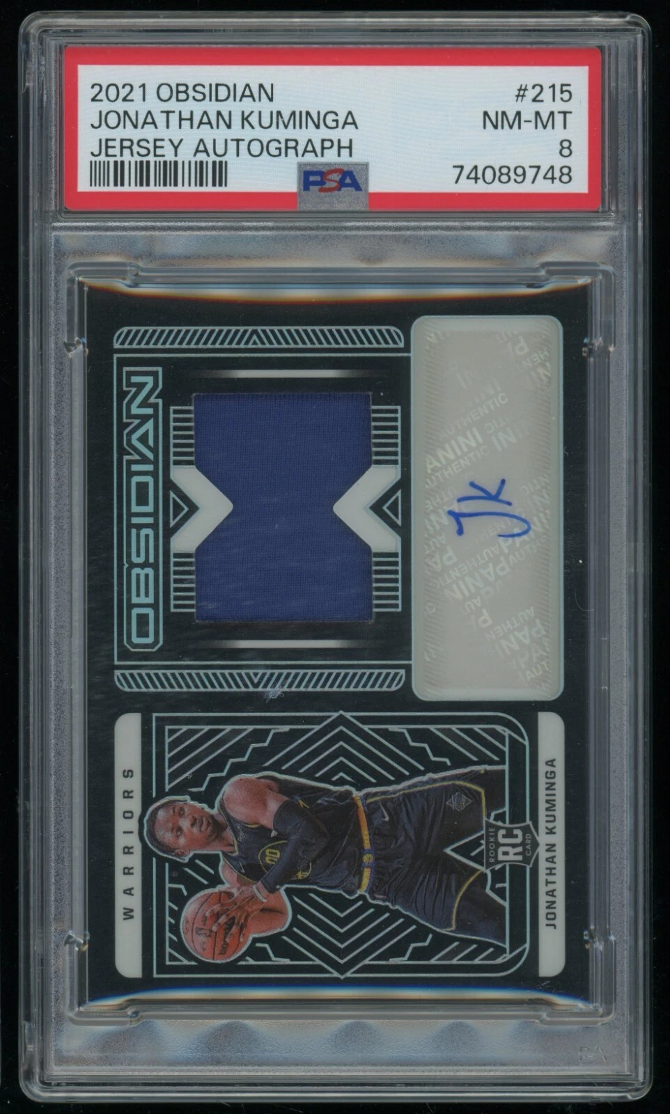 Jonathan Kuminga PSA 8 2021 Panini Obsidian Rookie Jersey Auto RPA Patch RC /99
