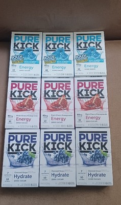 LOT (9) PURE KICK DRINK MIXES 3 HYDRATE/6 ENERGY EXP. 24-25 3 FLAVORS
