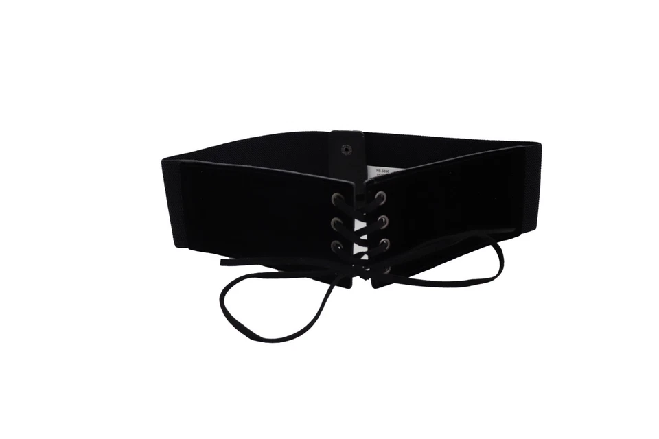 Mujeres Negro Imitación Gamuza Cuero Tela Elástico Ancho Corsé Corbata Cincha Cinturón Ajuste S M Foto 4 de 4