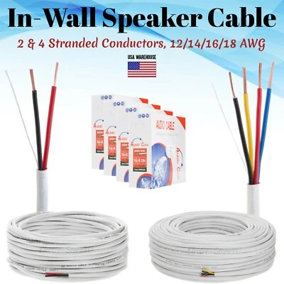 ELECTRO-STORE4U Speaker Wire Cable 50 100 250ft 500ft In Wall CL2 Bulk Gauge 12 14 16 18 AWG Lot