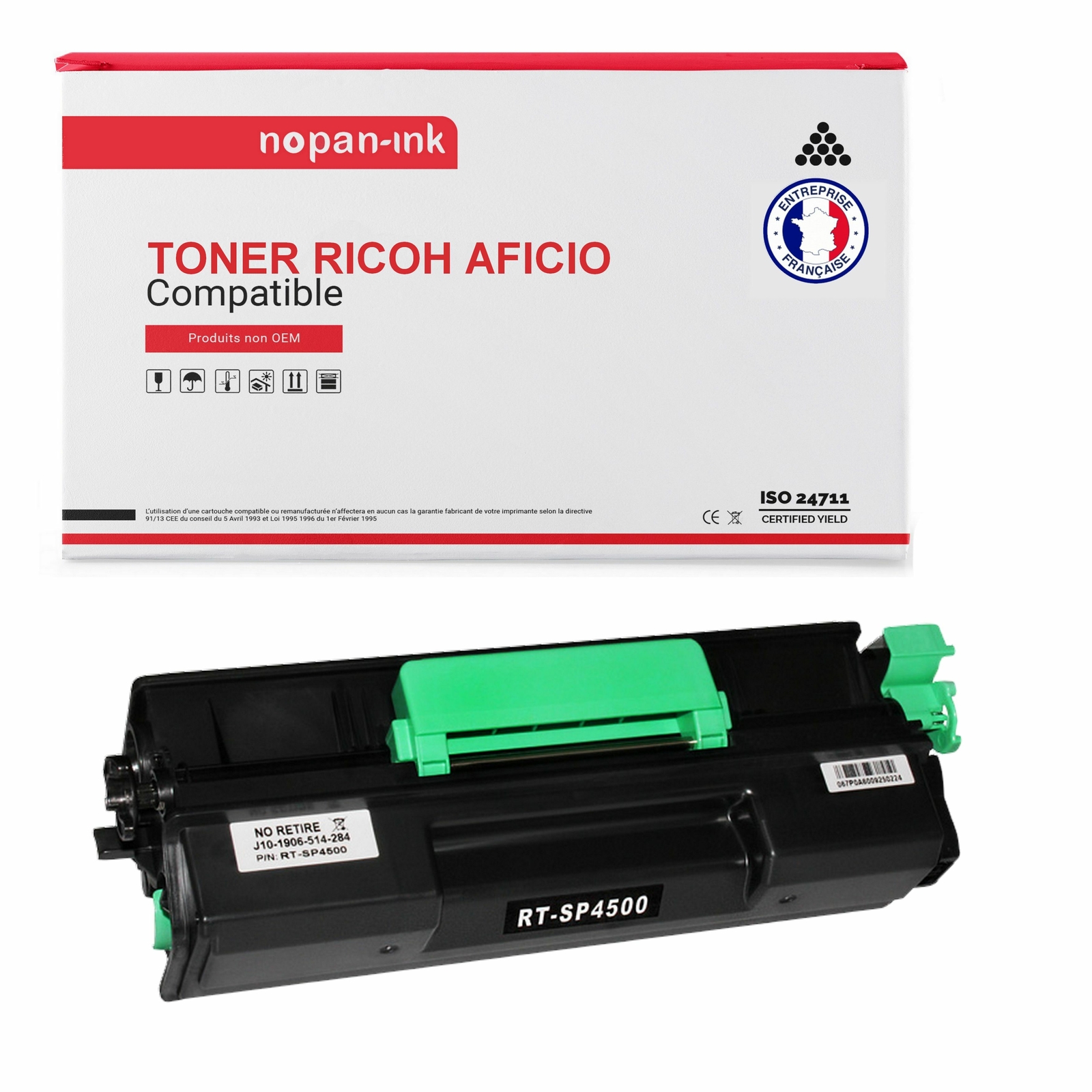 Toner RICOH 407340 compatible SP4500E noir NOPAN-INK de précision pour impression laser