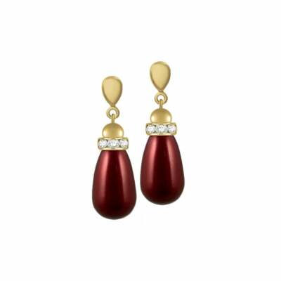 Beaumont Bordeaux Glass Pearl Gold Tone Drop Pierced Earrings