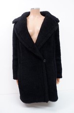 Max Mara Womens Mid Length Wool Teddy Coat Size 34 Uk 6 Oversized Fit Black