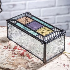 J Devlin Vintage Style Multi-Colored Stained-Glass Keepsake / Jewelry Box