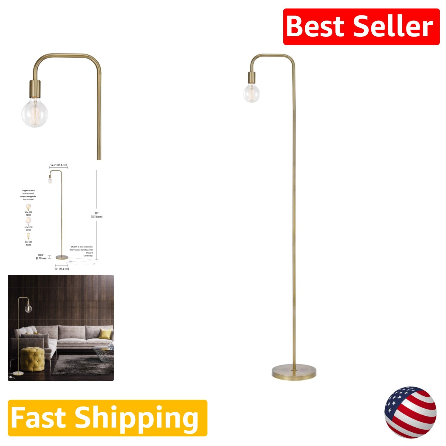 Matte Brass Minimalist Floor Lamp for Modern Trendy Home Lighting