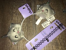 Claire  s Plush Kitty Ear Headband Hair Costume Mood Necklace Jewelry Lot