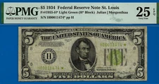 1934 $5 FRN St. Louis Star PMG 25EPQ crazy rare 11 known LGS star Fr 1955-H