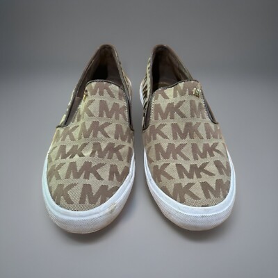 Michael Kors Brown Logo Canvas Sneakers Casual Slip On Shoes Women’s US 