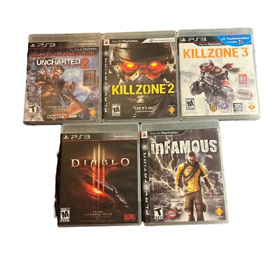 Lot Of 5 PS3 Action Games - Uncharted 2, Infamous, Diablo 3, Killzone 2 & 3