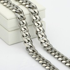 11MM Heavy Mens Chain Curb Link Silver Stainless Steel Necklace Jewelry 16"-36"