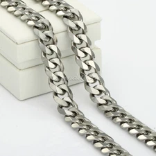 11MM Heavy Mens Chain Curb Link Silver Stainless Steel Necklace Jewelry 16"-36"