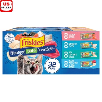 Seafood Pate Variety Pack Wet Cat Food 32 Cans Balanced Nutrition All Breeds New