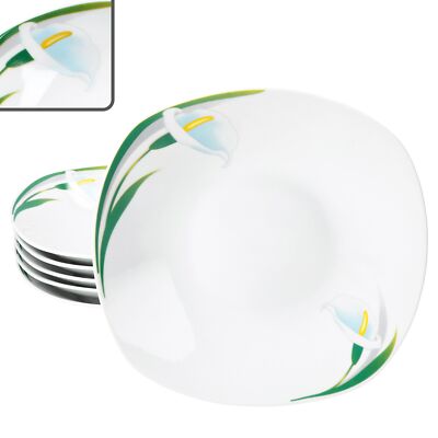 6x White Calla Suppenteller 450ml Porzellan 6 Pers. tiefe Teller Pasta Blume