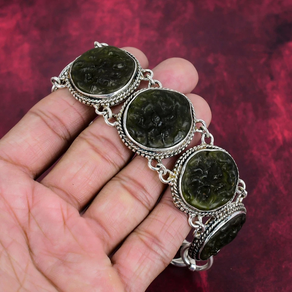 Moldavite Gemstone Handmade 925 Sterling Silver Healing Jewelry Bracelet For Her - Image 2 of 4