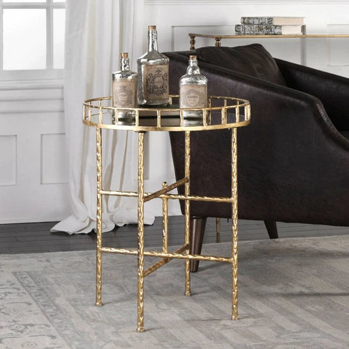 Tilly Gold Leaf Mirror Top Accent Side End Table Modern ~ Uttermost 24711 - Picture 2 of 5