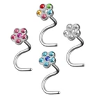 Set of 4 nose piercing curved nose stud nose piercing with cubic zirconia flower