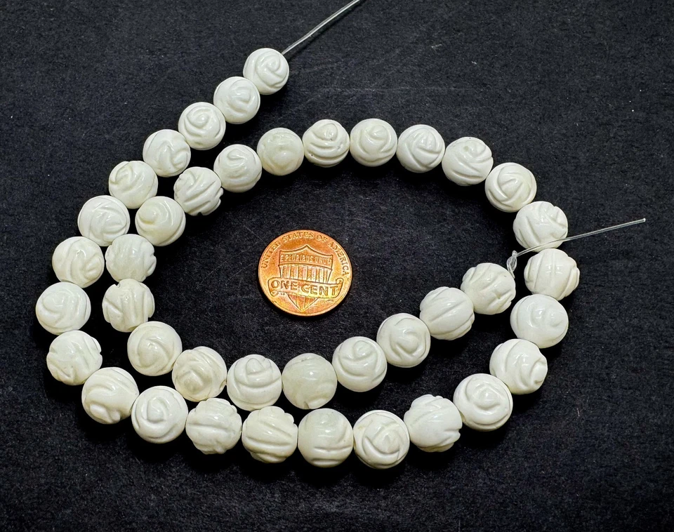 AAA Iridescent White Mother of Pearl MOP Shell Hand Carved Round Beads RNF129 - Image 4 of 4