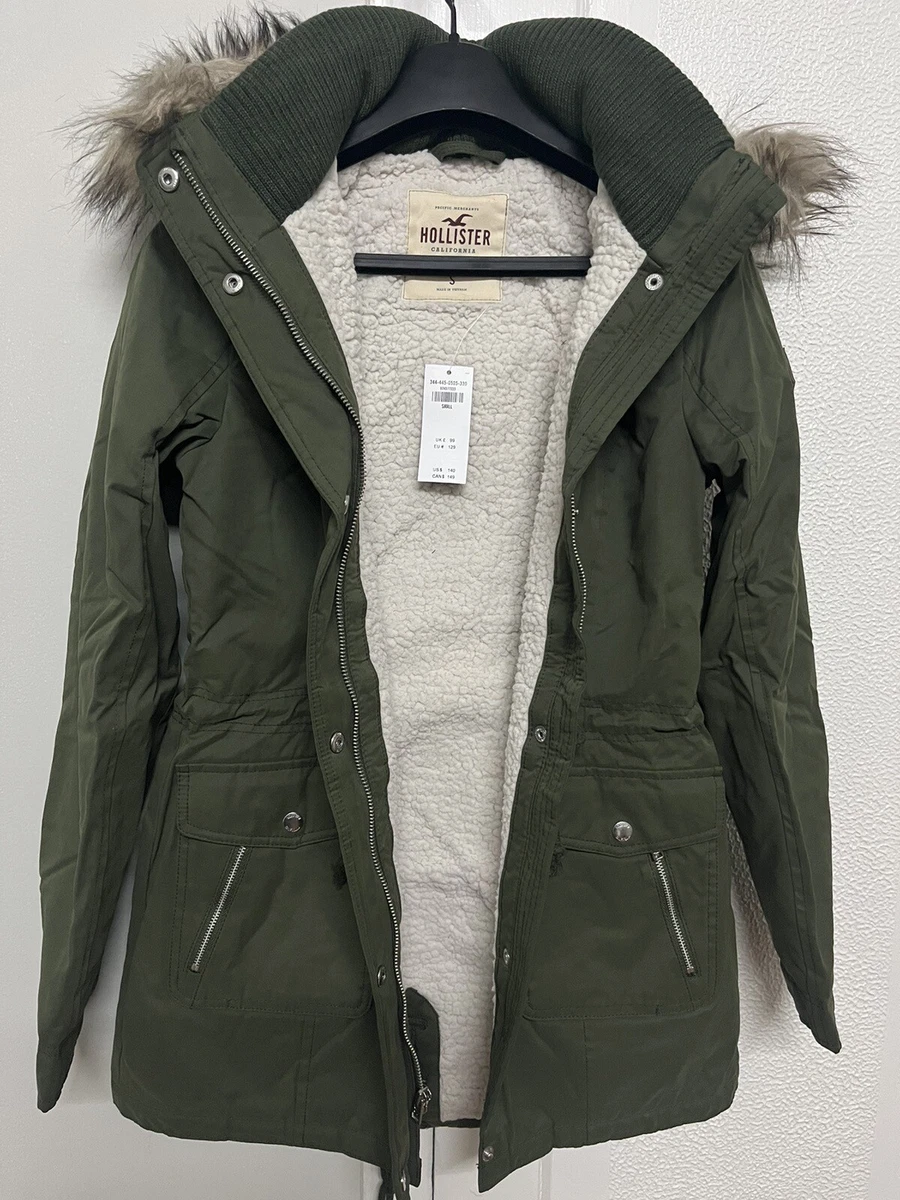 VESTE FEMME NEUVE HOLLISTER HERITAGE SHERPA DOUBLÉE PARKA ORG. 140 $ taille  S