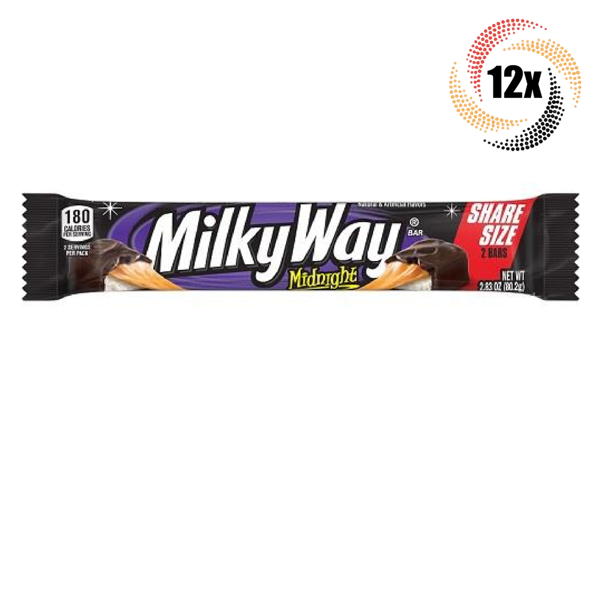 12x Bars Milky Way Midnight Dark Chocolate Caramel & Nougat Candy