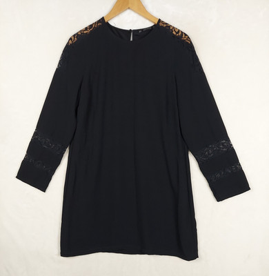 Zara Basic Dress Womens Medium Black Lace Mini Aline Minimalist Cocktail Party