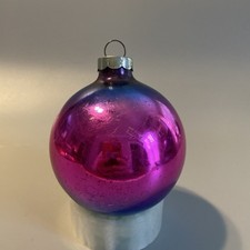 Ombre Glass Ornament Hand Made In USA 8.25โ Blue Pink Fade Vintage Christmas