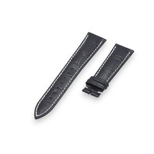 22mm Black Crocodile Grain Leather Strap For Longines Master Collection