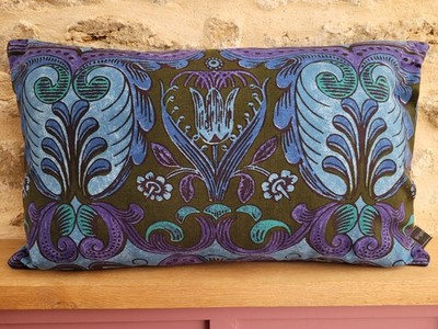 Sanderson Vintage Rare Arabesque Cotton Blue & Velvet Fabric Cushion Cover Ob
