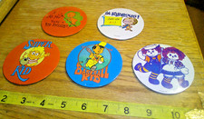 5 original Vintage  3" Button Pin Pinbacks Made In Hong Kong