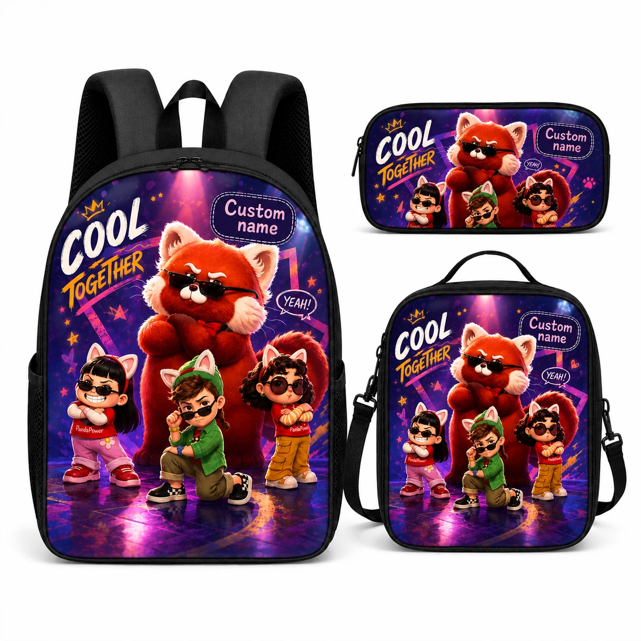 Personalized Cool Friends Squad Backpack Set 3 Pcs Custom Name School Bag