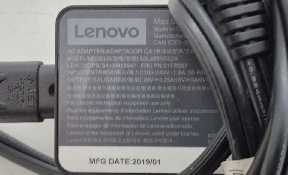 Lote Mixto de 5 Lenovo 65W USB-C 2 Puntas Adaptador de Alimentación CA con Cables de Alimentación Foto 3 de 4