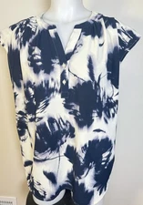 Simply Vera Wang Tunic Top Large Black White Tie Dye Blouse Tank Shirt V Neck