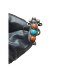 Vintage Southwestern Sterling Silver Turquoise Coral Three Stone Ring Size 4