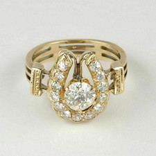 2Ct Round Lab Created Diamond Horse Shoe Art Deco Ring 14K Yellow Gold Plated
