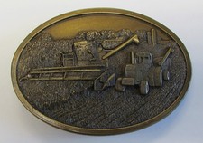 Bergamot Brass Works 1977 Tractor Combine Harvest Time Belt Buckle Vintage