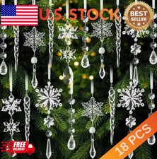 Christmas Tree Decorations 18Pcs Ready to Hang , Acrylic Crystal Ornaments for C