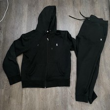 Polo Ralph Lauren Black Tracksuit Set Hoodie Zip Tapered Pants 2 Piece Men