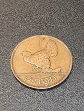 Ireland 1928 One Penny Irish Harp Hen With Chicks Pingin 1d Eire Coin