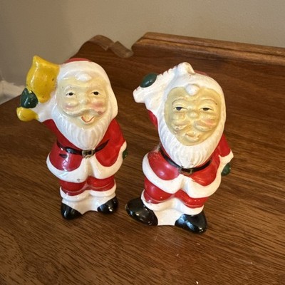 Vintage Christmas Santa Claus Salt & Pepper Shakers Candy Cane & Ringing Bell #2