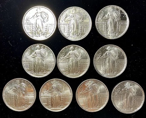 1oz .999 FINE SILVER STANDING LIBERTY ROUNDS- LOT OF 10